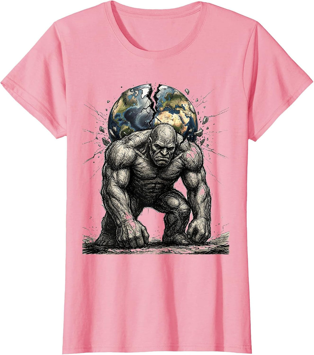 Women's Ancient Atlas Crumbling Globe Greek Mythology T-Shirt - Pink