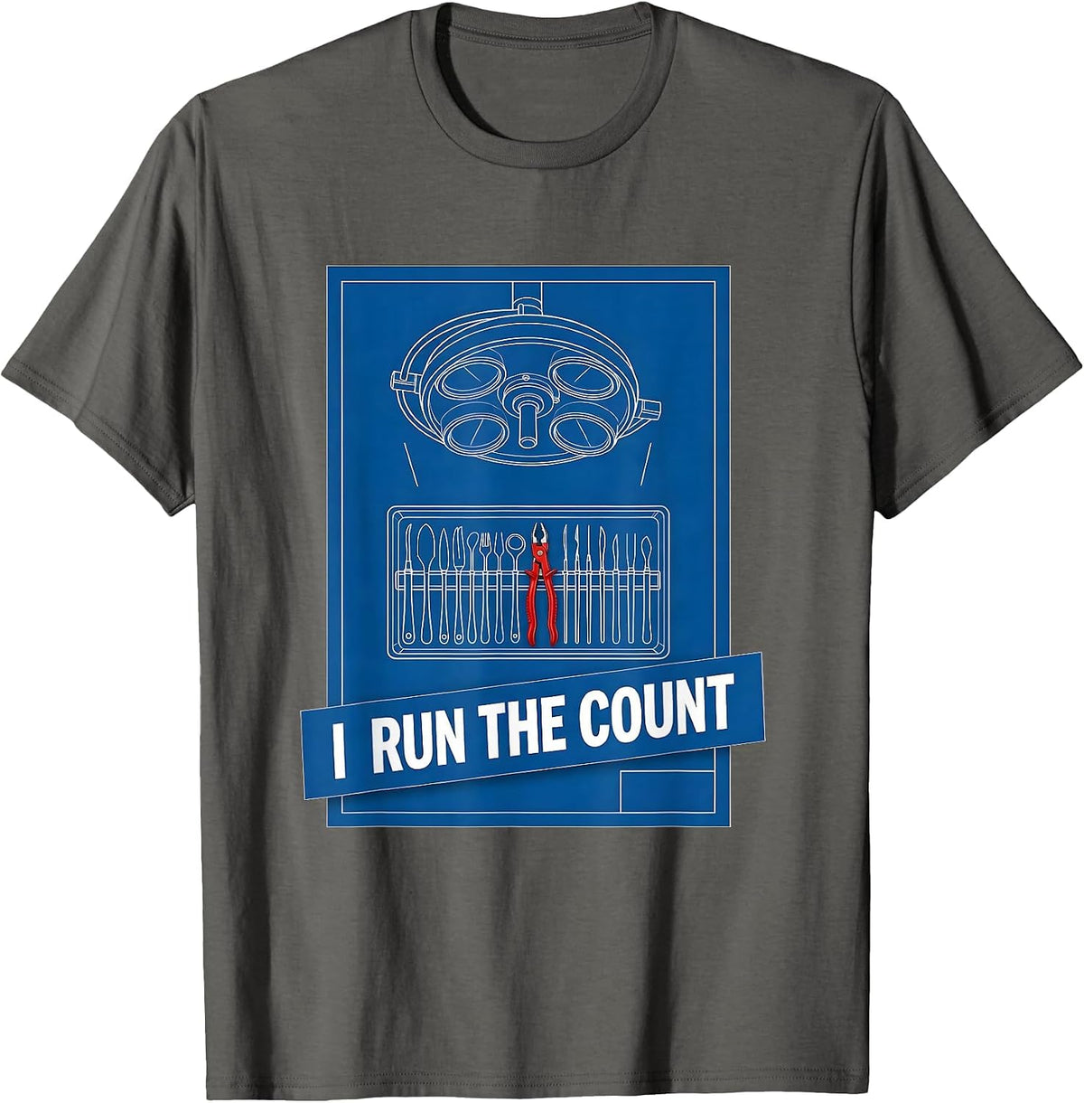 I Run The Count Technical Blueprint Surgical Tech Occupation T-Shirt - Asphalt Grey
