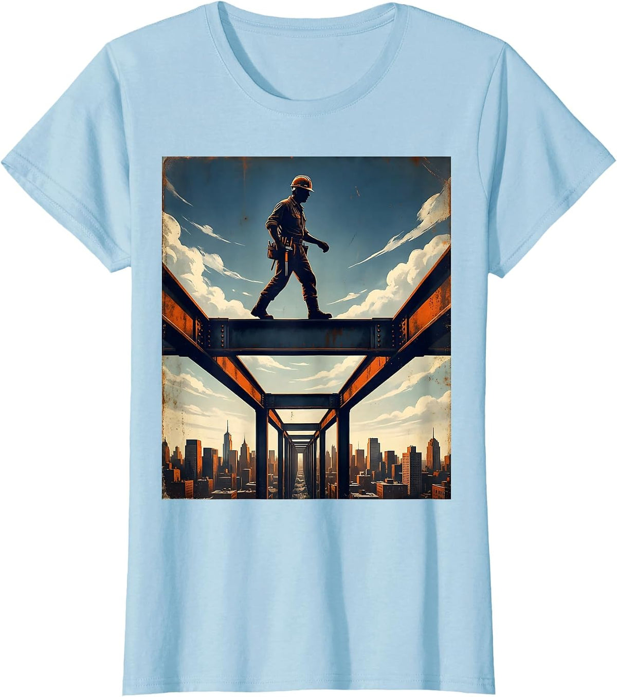 Labor Day Ironworker Walking Steel Beam T-Shirt - Baby Blue