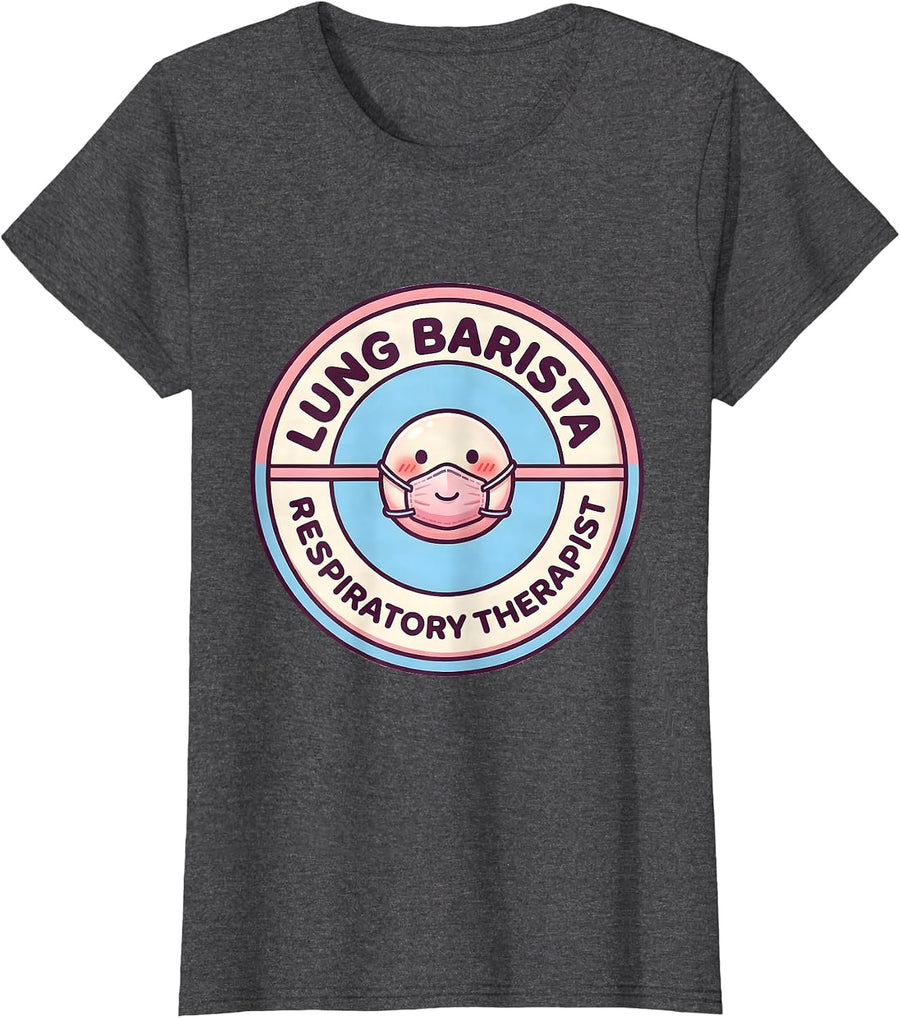 Women's Lung Barista Respiratory Therapist Cute Kawaii Occupational T-Shirt - Dark Heather Grey
