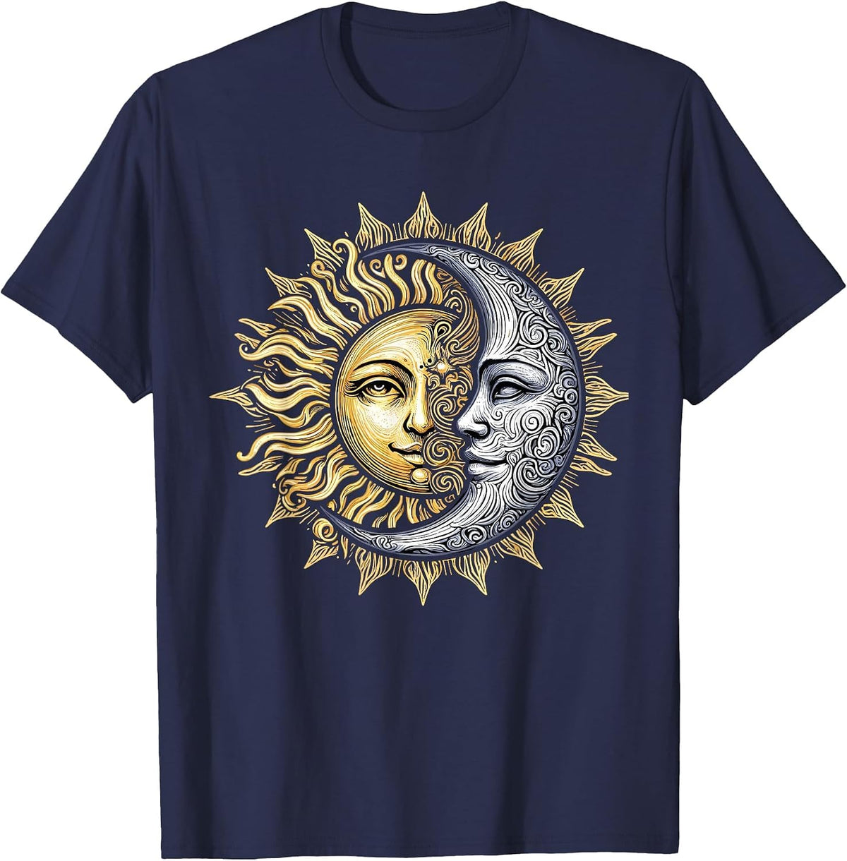 Yin Yang Sun and Moon T-Shirt - Navy Blue