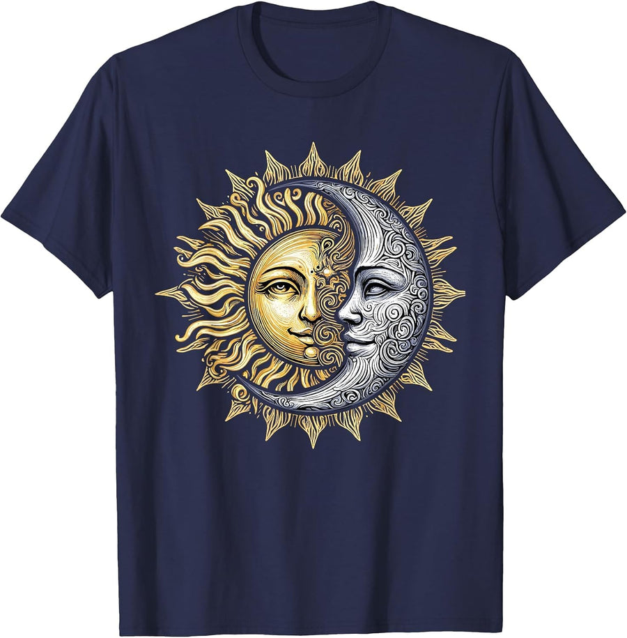 Yin Yang Sun and Moon T-Shirt - Navy Blue