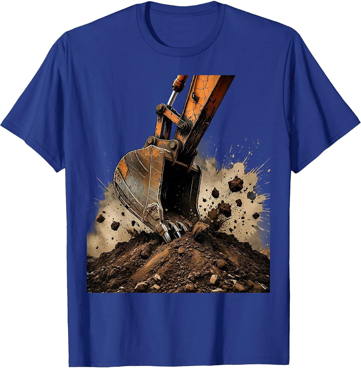 Men's Excavator Digging Dirt Pile Construction Graphic T-Shirt - Royal Blue