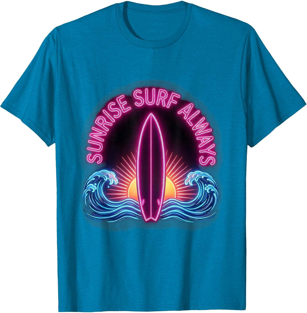 Sunrise Surf Always Wave Rider Design T-Shirt - Sapphire Blue