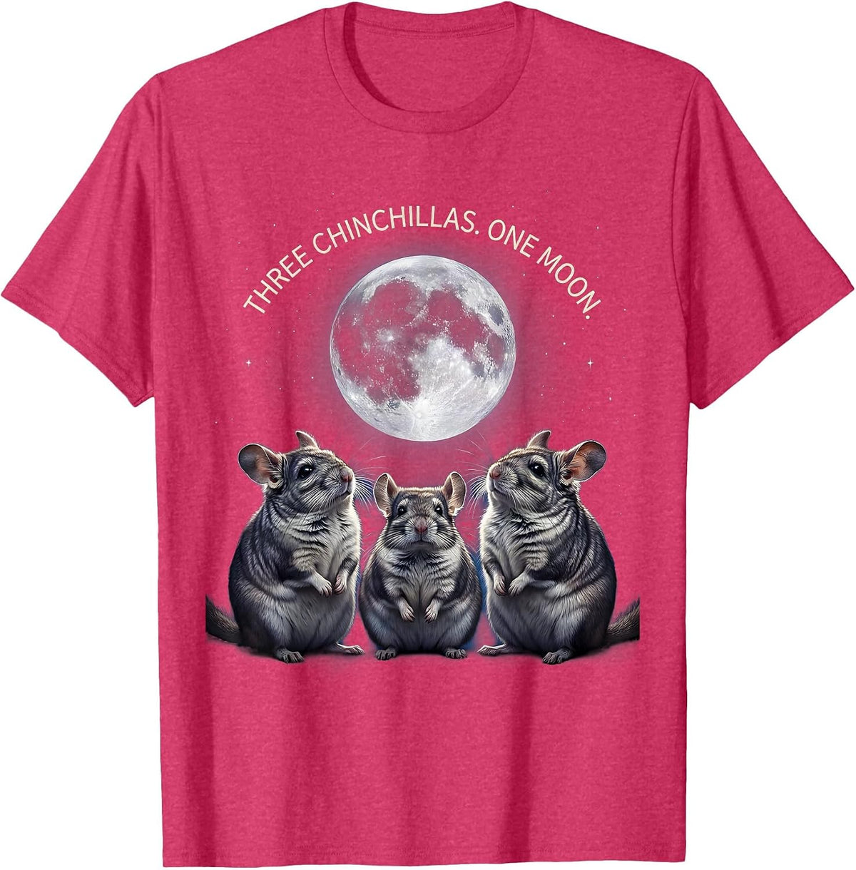 Men's Three Chinchillas One Moon Funny Chinchilla Lover Pet Meme T-Shirt - Red Heather
