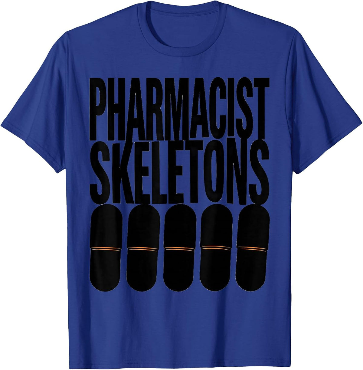 Pharmacist Skeletons Brutalist Halloween Pharmacy Crew T-Shirt - Royal Blue