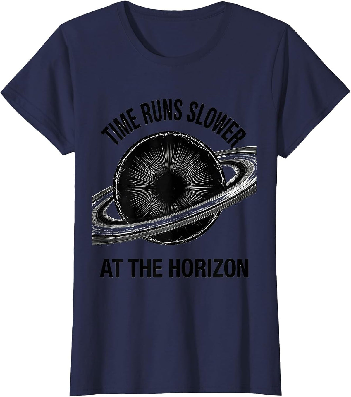 Women's Time Runs Slower At The Horizon Scratchboard Physics T-Shirt - Navy Blue