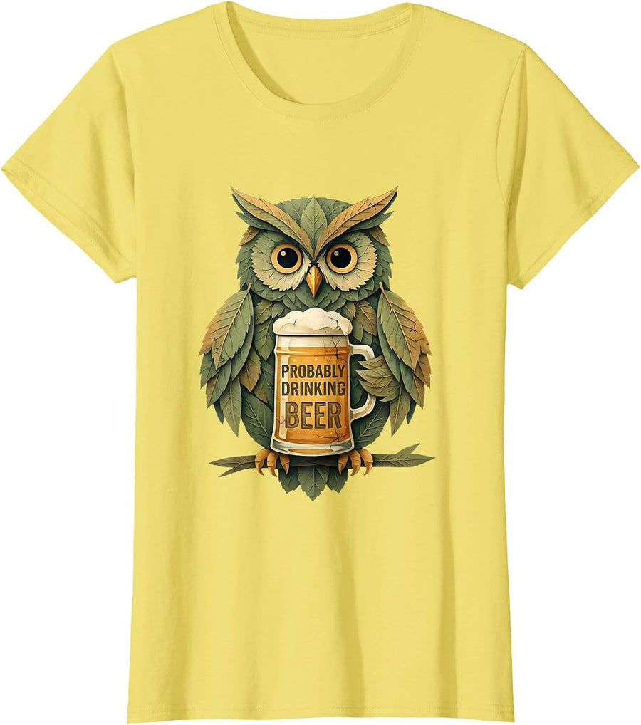 Women's Probably Drinking Beer Funny Brew Lover Design T-Shirt - Lemon Yellow