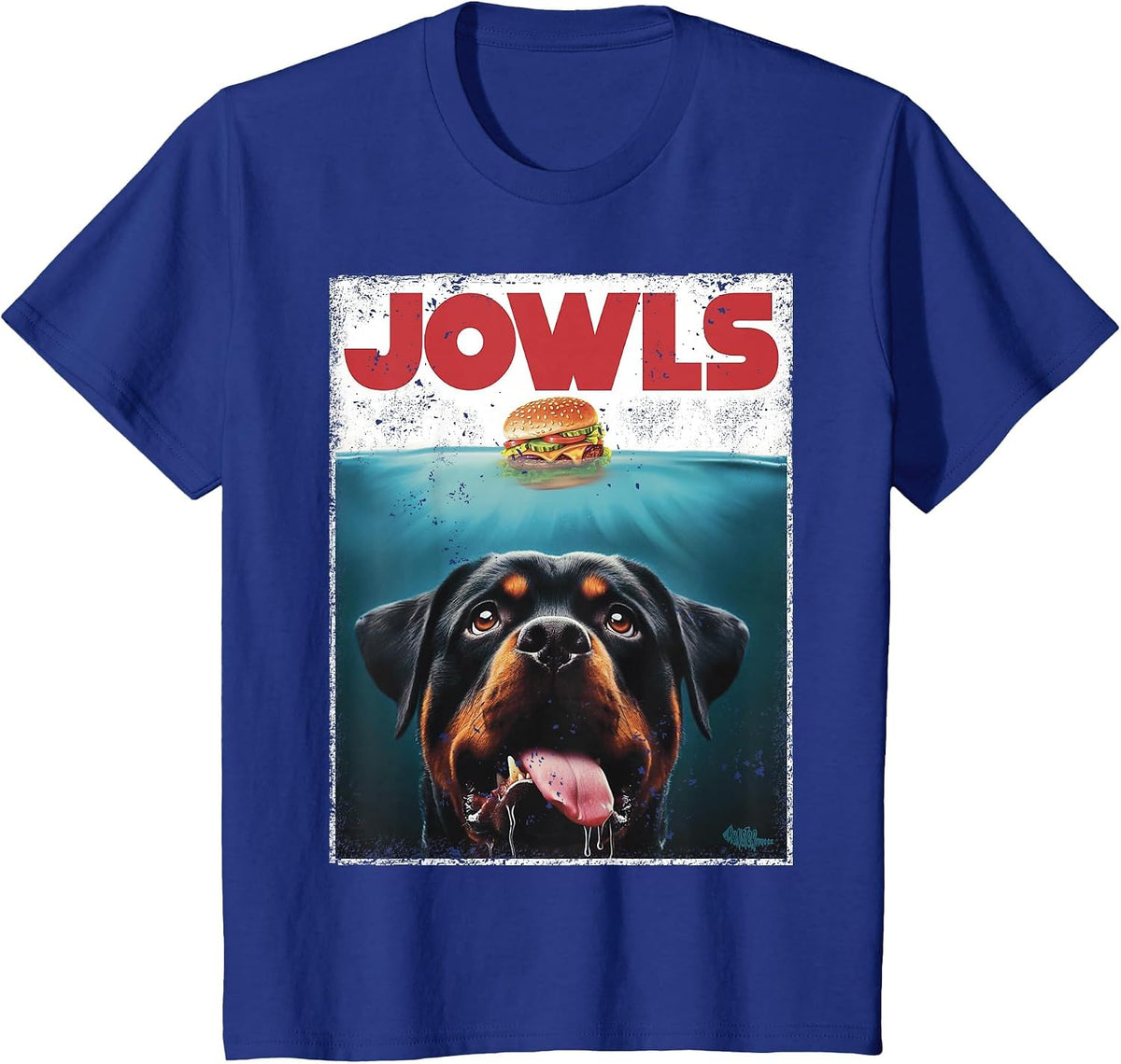 Funny Rottie Rottweiler Jowls Burger, Giant Tank Dog Mom Dad T-Shirt - Royal Blue