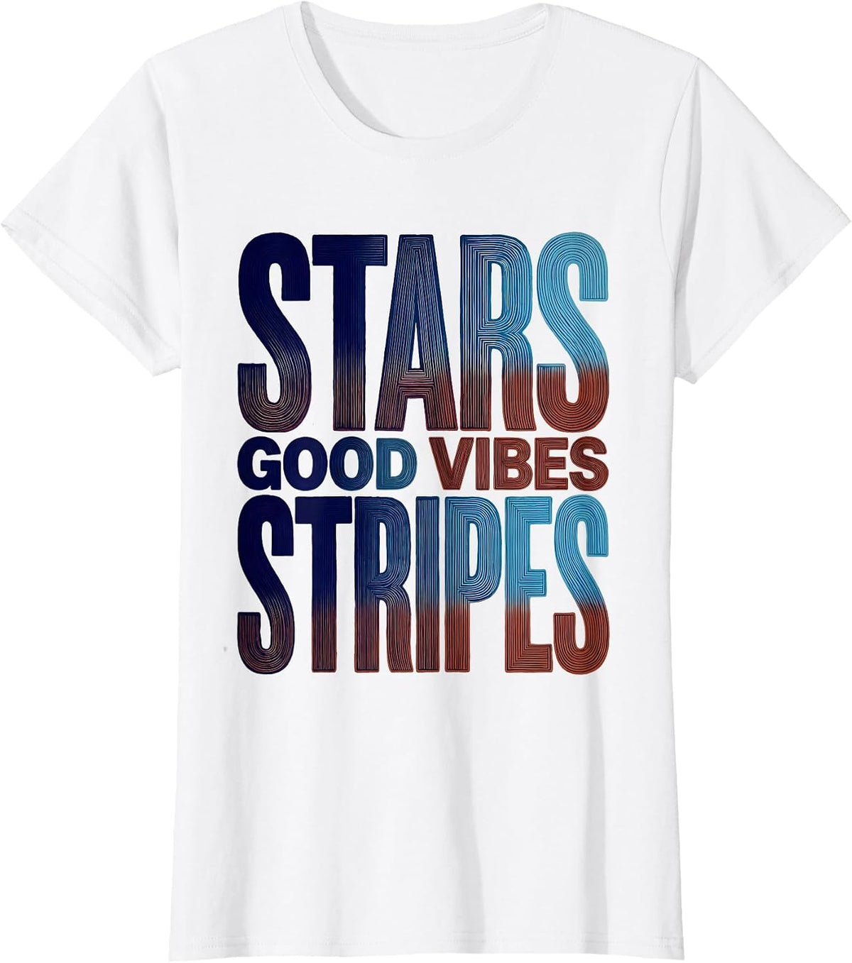 Women's Stars Stripes Good Vibes USA Patriotic Design T-Shirt - White
