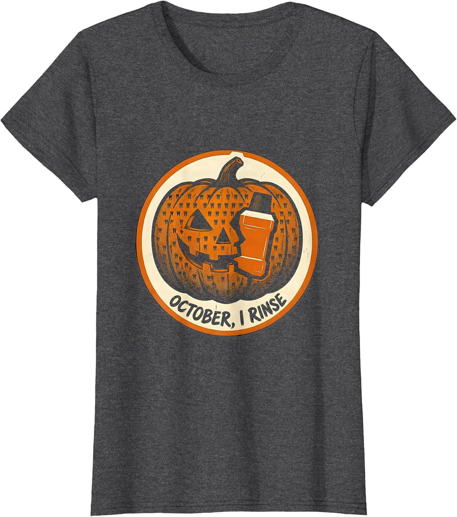 Women's October, I Rinse Funny Dental Hygienist Halloween Fall Humor T-Shirt - Dark Heather Grey
