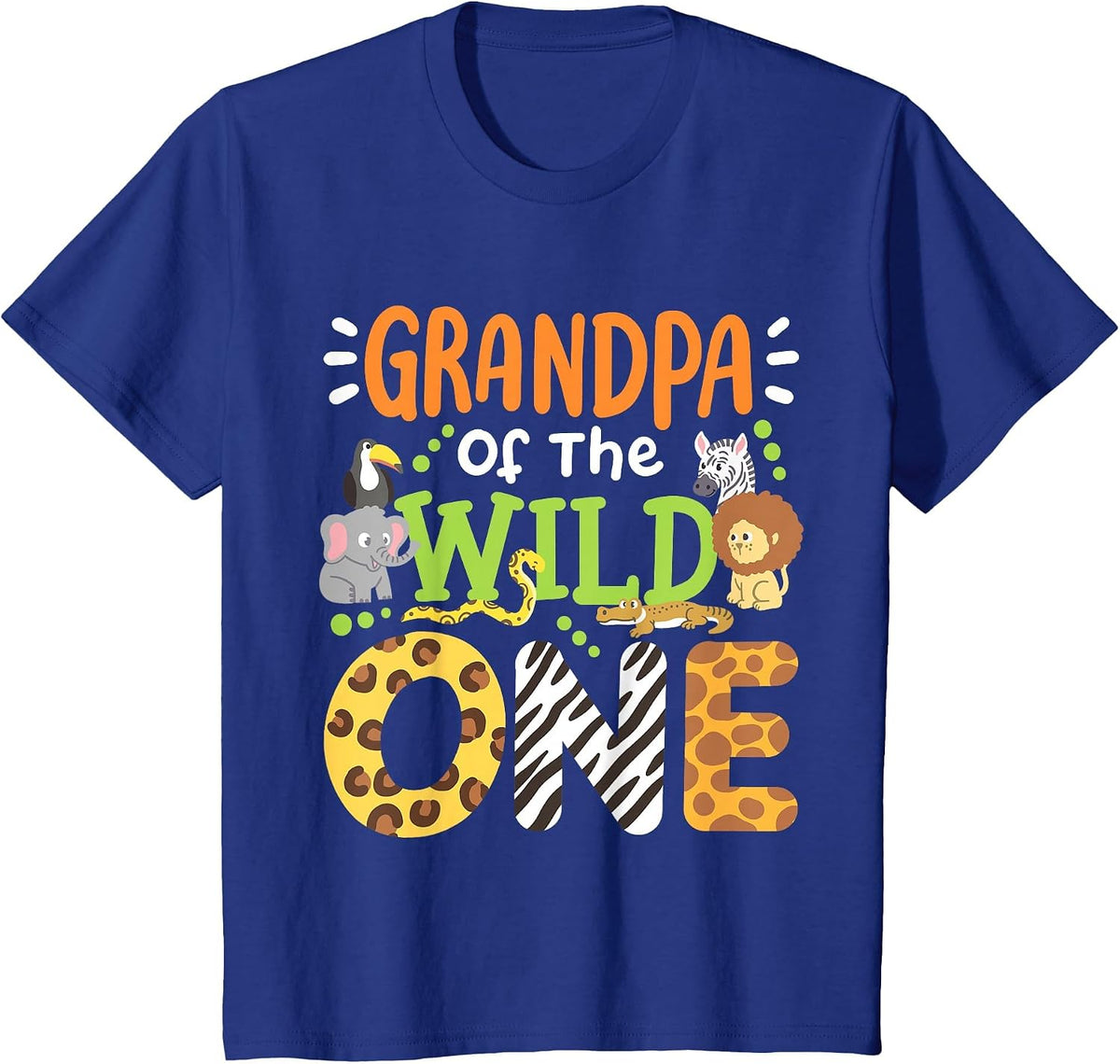 Grandpa of The Wild One Kids Boys Safari Zoo Birthday Family T-Shirt - Royal Blue