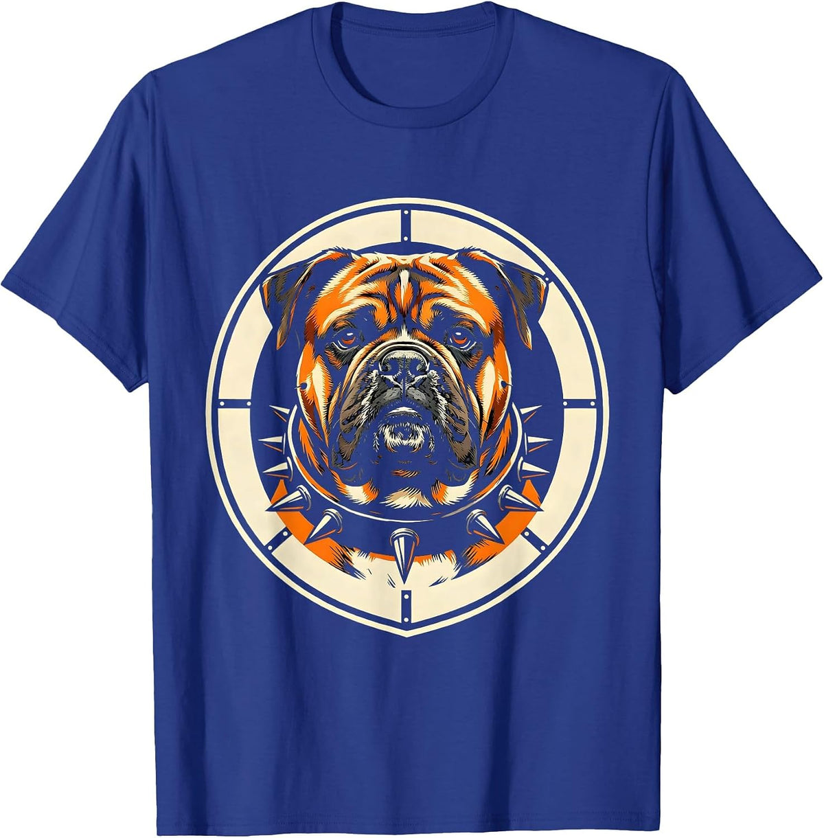 Men's Bull Mastiff Dog Spiked Collar Graphic Design T-Shirt - Royal Blue