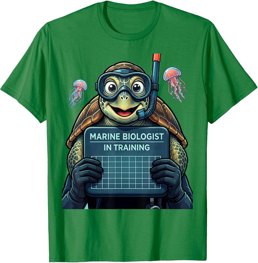 Men's Marine Biologist In Training Cute Cartoon Sea Turtle Gift T-Shirt - Kelly Green