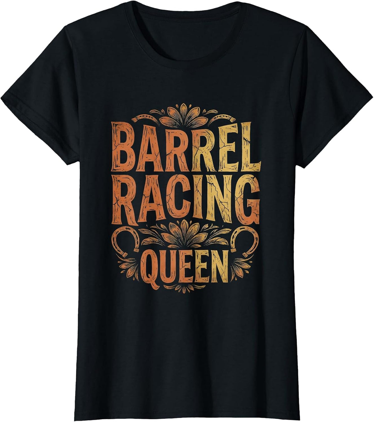 Barrel Racing Queen Cowgirl Rodeo Design T-Shirt - Black
