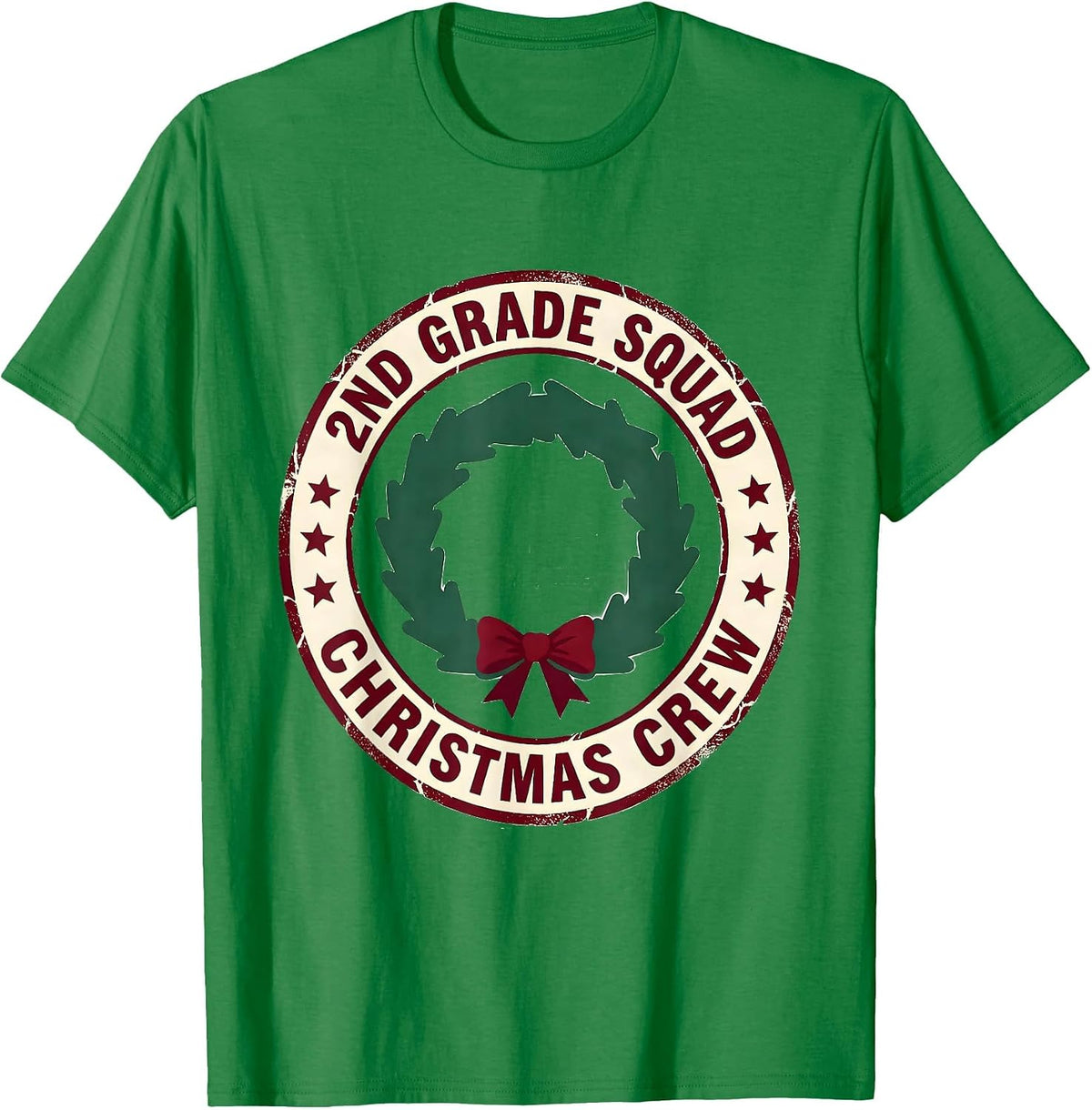Men's 2nd Grade Squad Christmas Crew Teacher Holiday Squad Emblem T-Shirt - Kelly Green