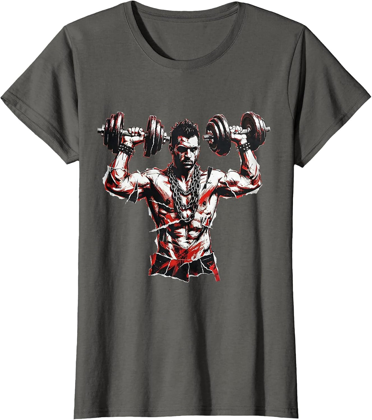 Women's 90s Gym Culture Dumbbell Chain Necklace Graphic T-Shirt - Asphalt Grey
