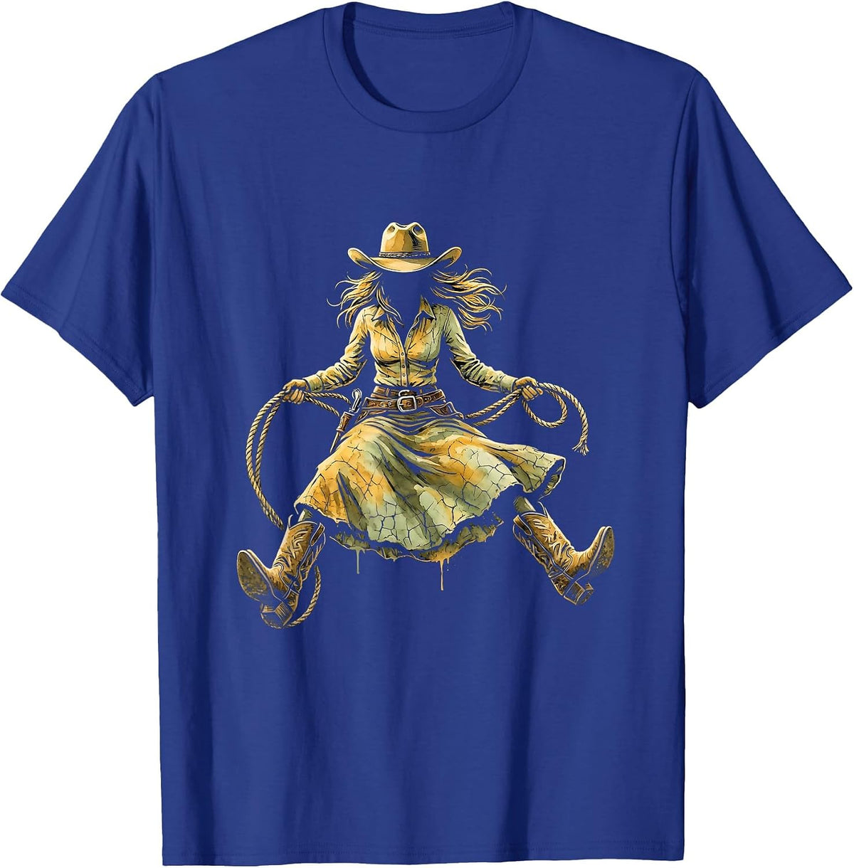 Cowgirl Barn Rope Swing Western Hat Graphic T-Shirt - Royal Blue