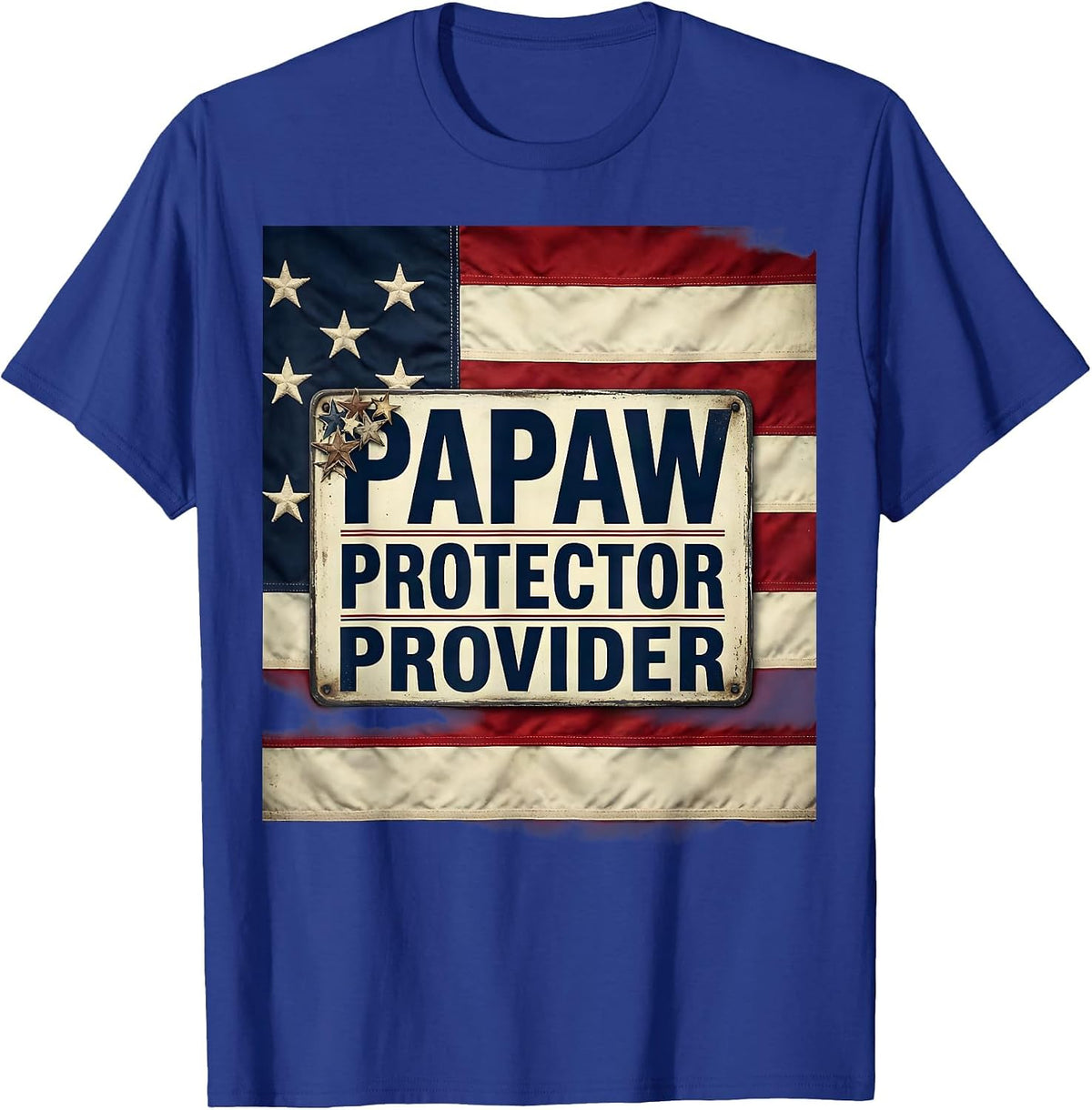 Papaw Protector Provider Patriotic American Flag Father's T-Shirt - Royal Blue