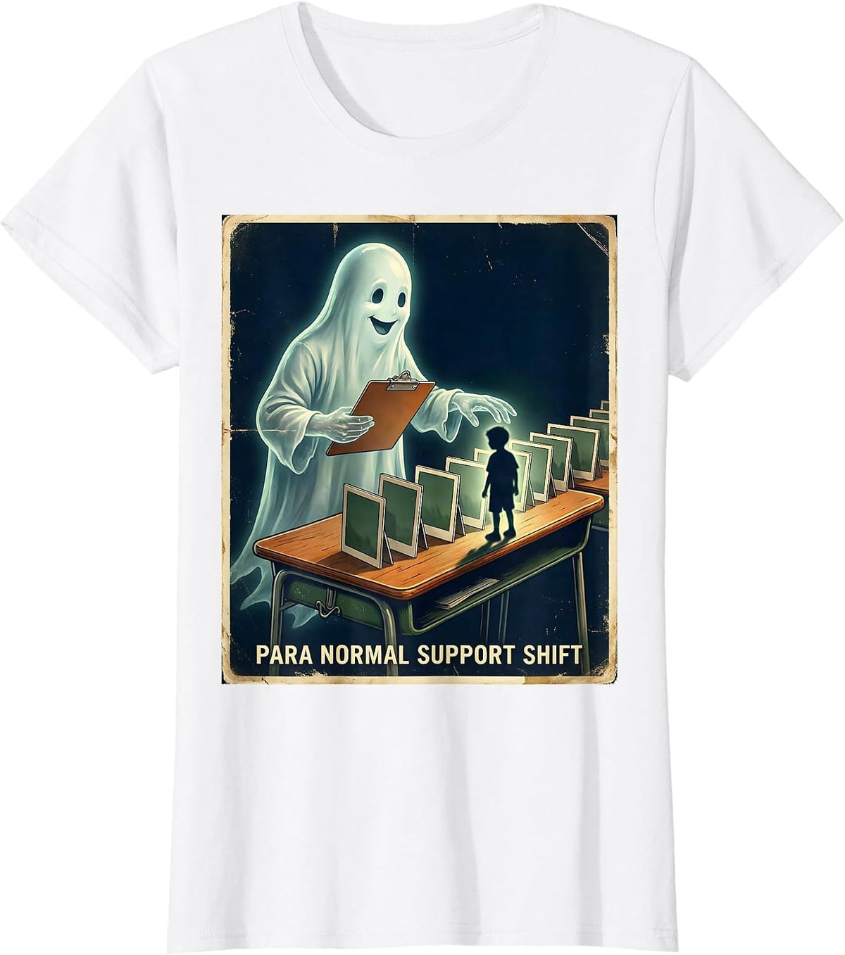 Women's Para Normal Support Shift Vintage Ghost Paraprofessional T-Shirt - White