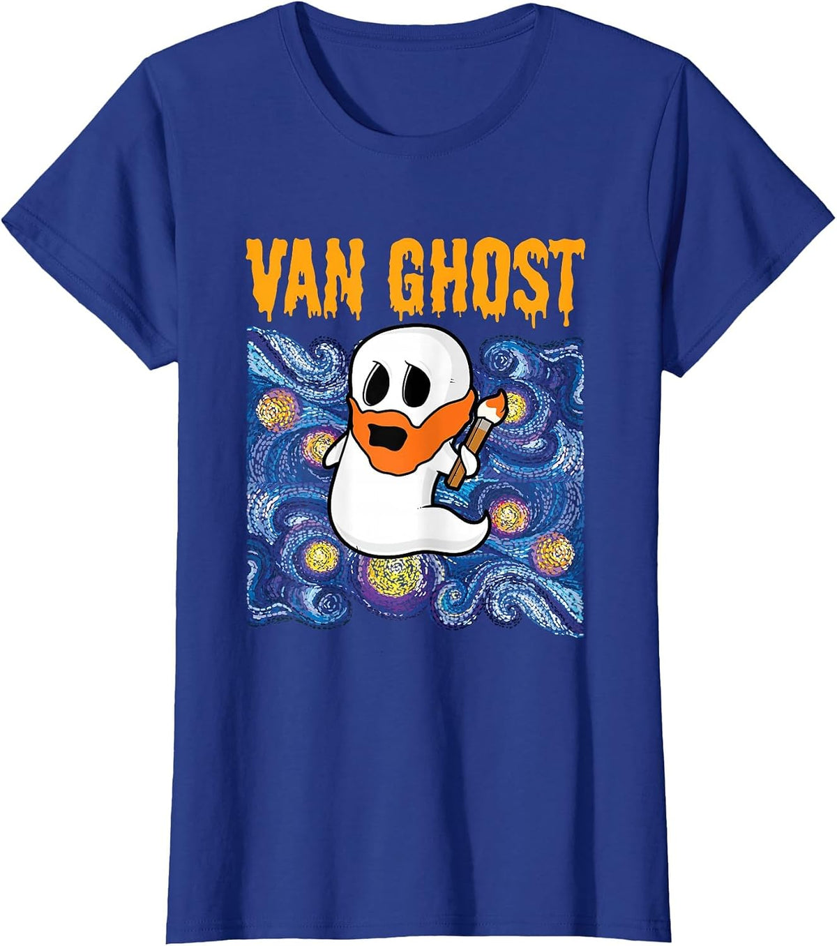 Van Ghost Art Teacher Halloween Van Gogh Starry Night T-Shirt - Royal Blue