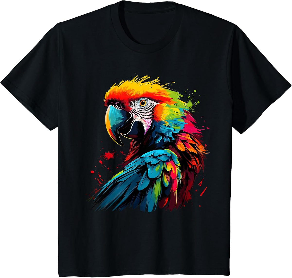Artistic Colorful Pop Art Painted Parrot T-Shirt - Black