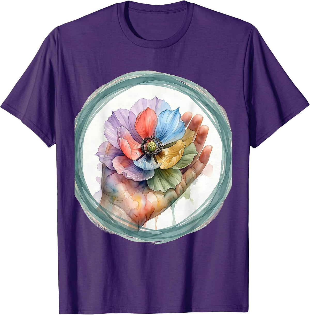Men's Neurodiversity Blooming Hand Floral Graphic T-Shirt - Purple