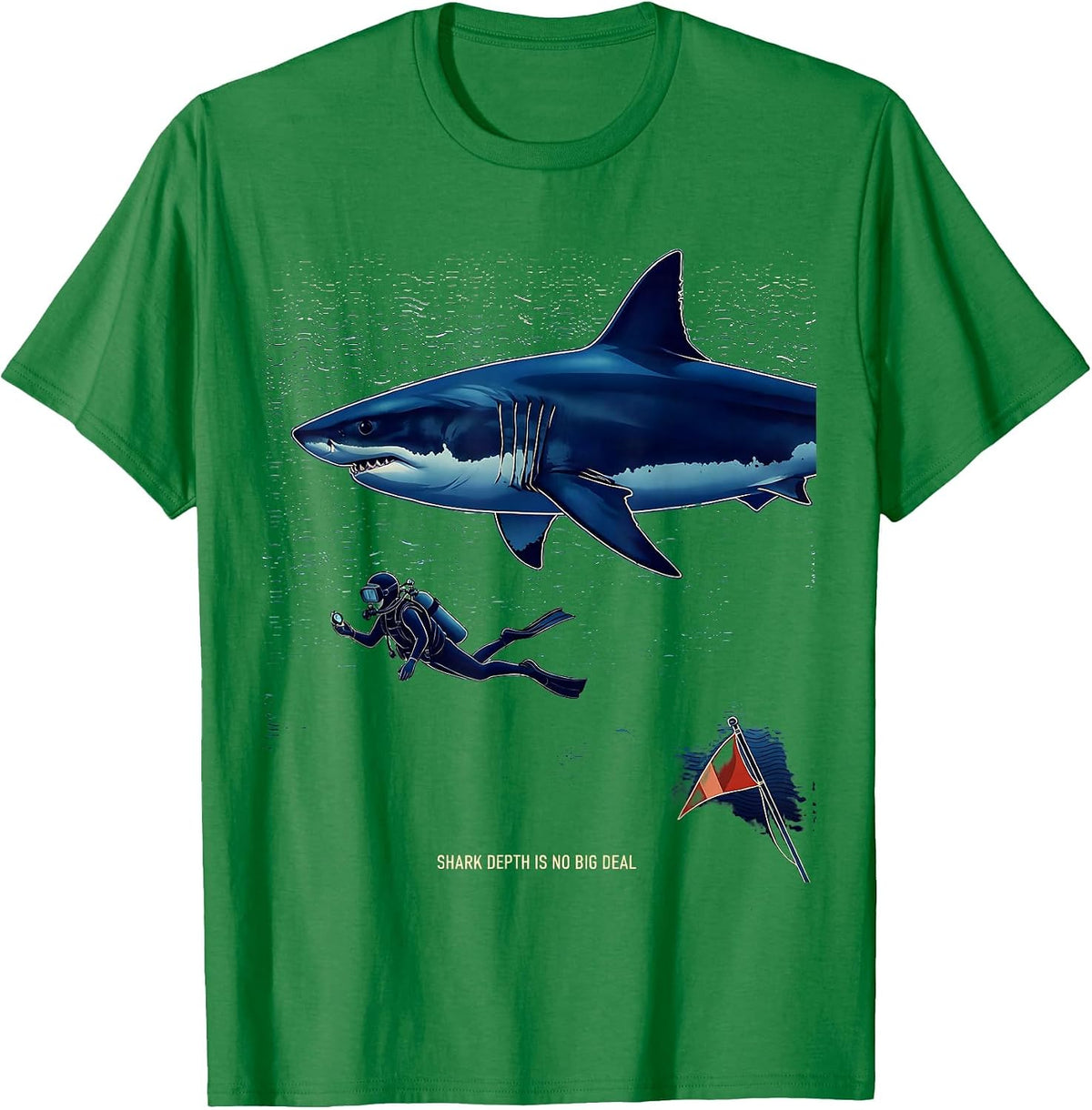 Men's Shark Depth Is No Big Deal Funny Scuba Diving Diver Gift T-Shirt - Kelly Green