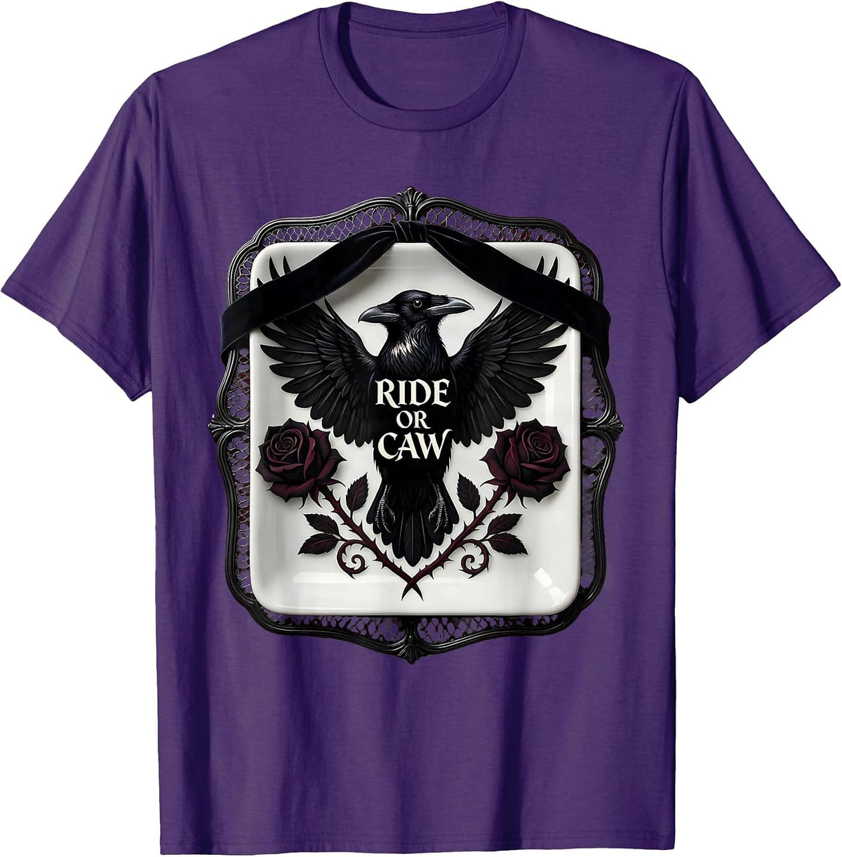 Ride or Caw Funny Crow Bird Design T-Shirt - Purple