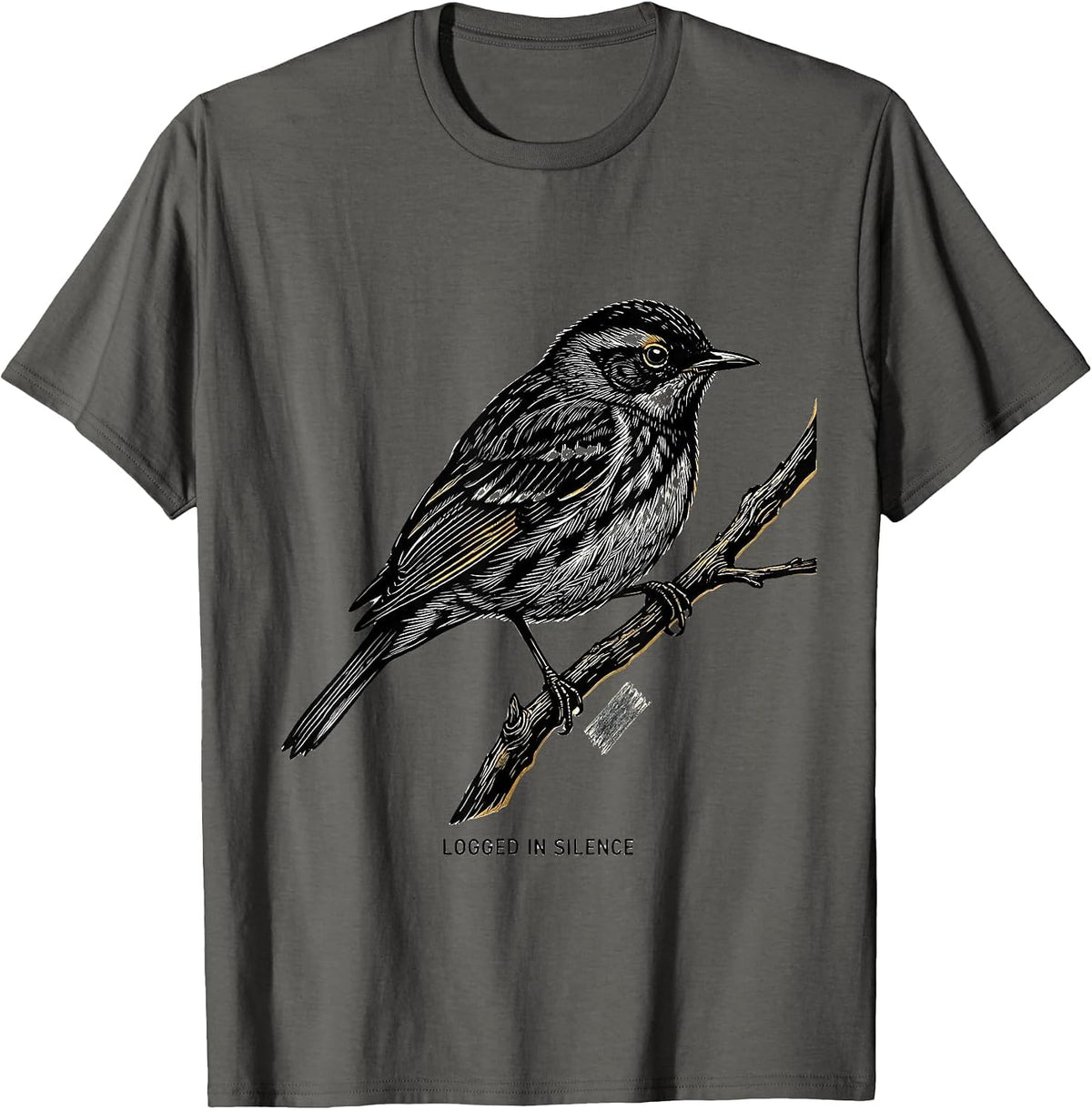 Logged In Silence Funny Birdwatching Bird Watcher T-Shirt - Asphalt Grey