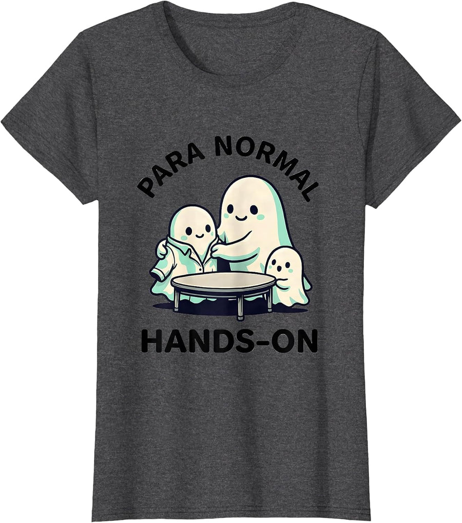 Women's Para Normal Hands-On Cute Kawaii Ghost Paraprofessional T-Shirt - Dark Heather Grey