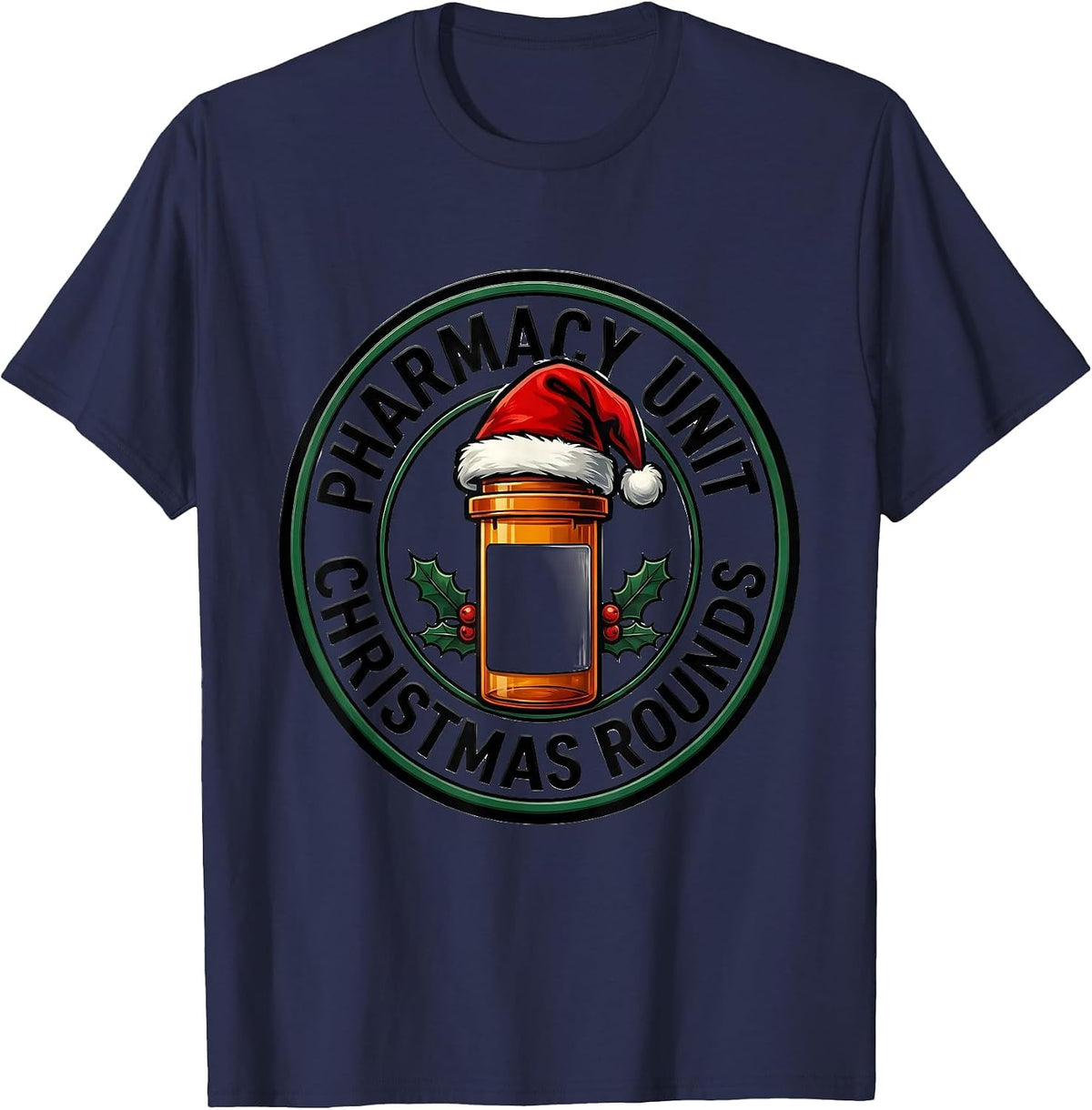 Men's Pharmacy Unit Christmas Rounds Funny Pharmacist Tech T-Shirt - Navy Blue