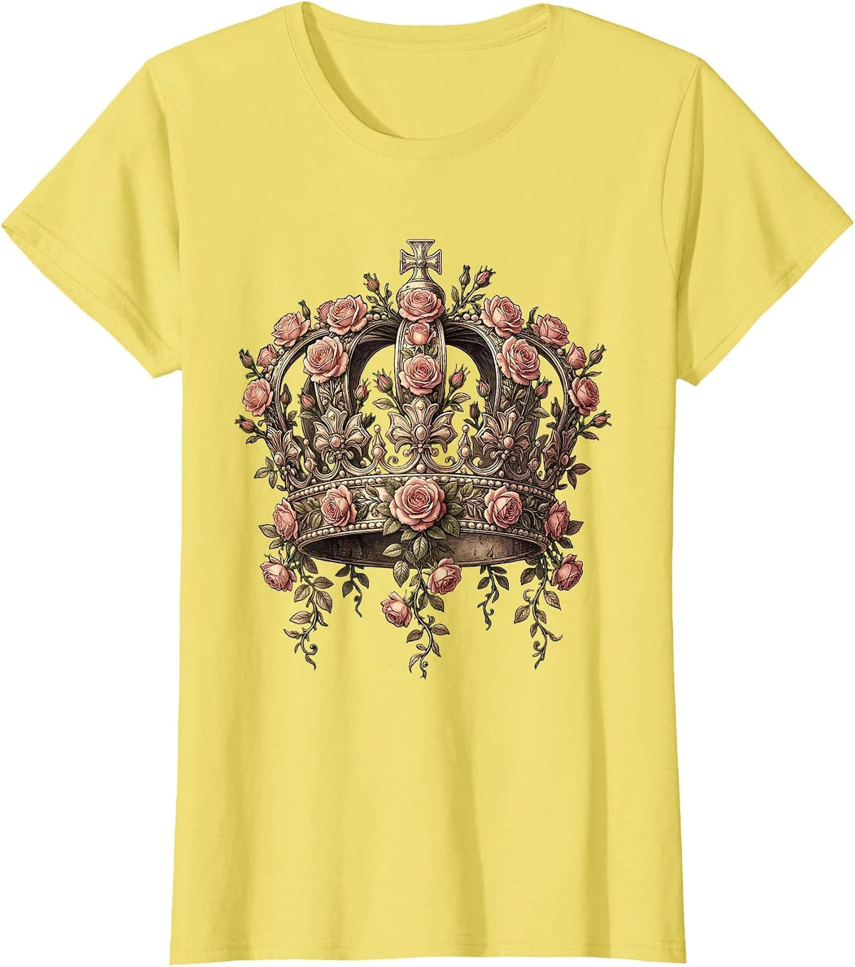 Gigi Crown Blooming Roses Floral Illustration T-Shirt - Lemon Yellow