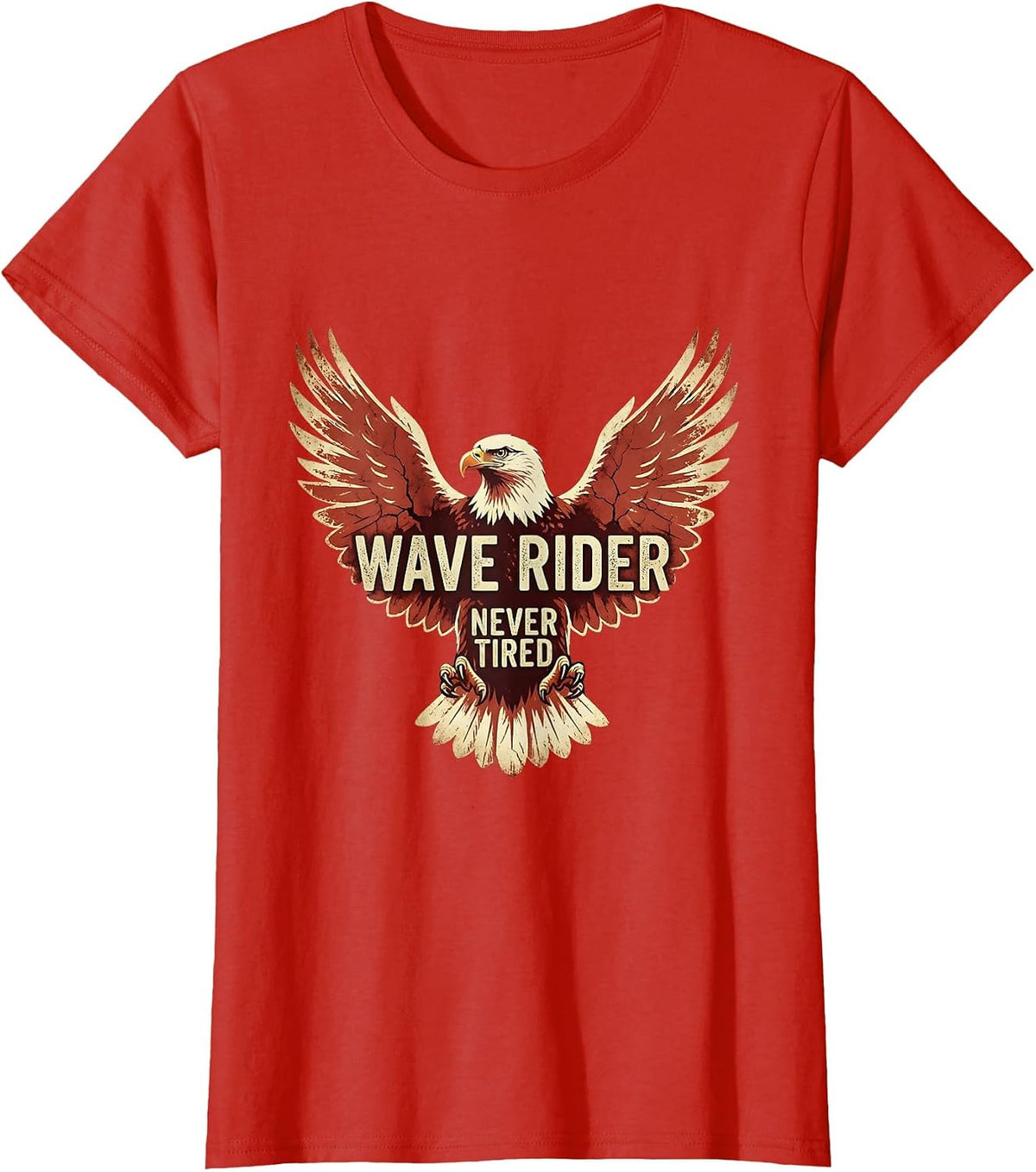 Wave Rider Never Tired Mens Beach Design T-Shirt - Red