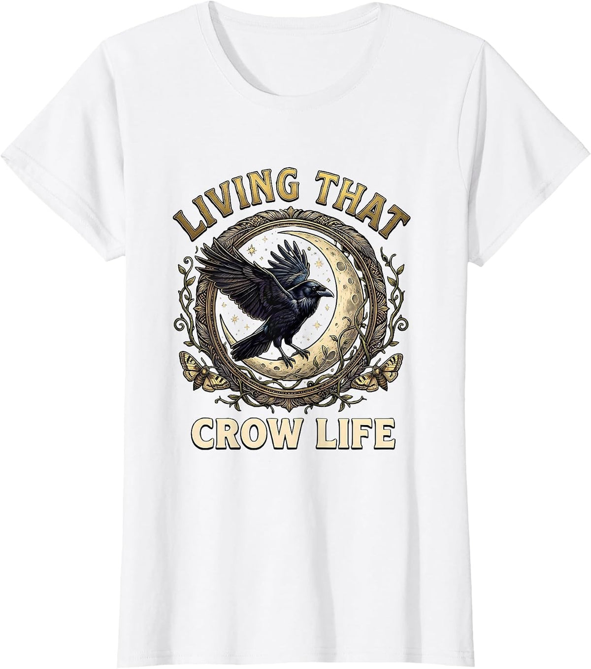 Living That Crow Life Bold Crow Graphic Design T-Shirt - White