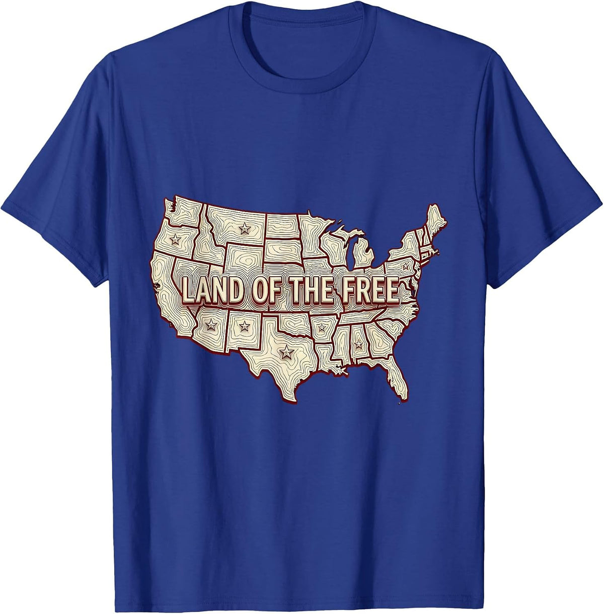 Men's Land of the Free American Flag Patriotic Design T-Shirt - Royal Blue