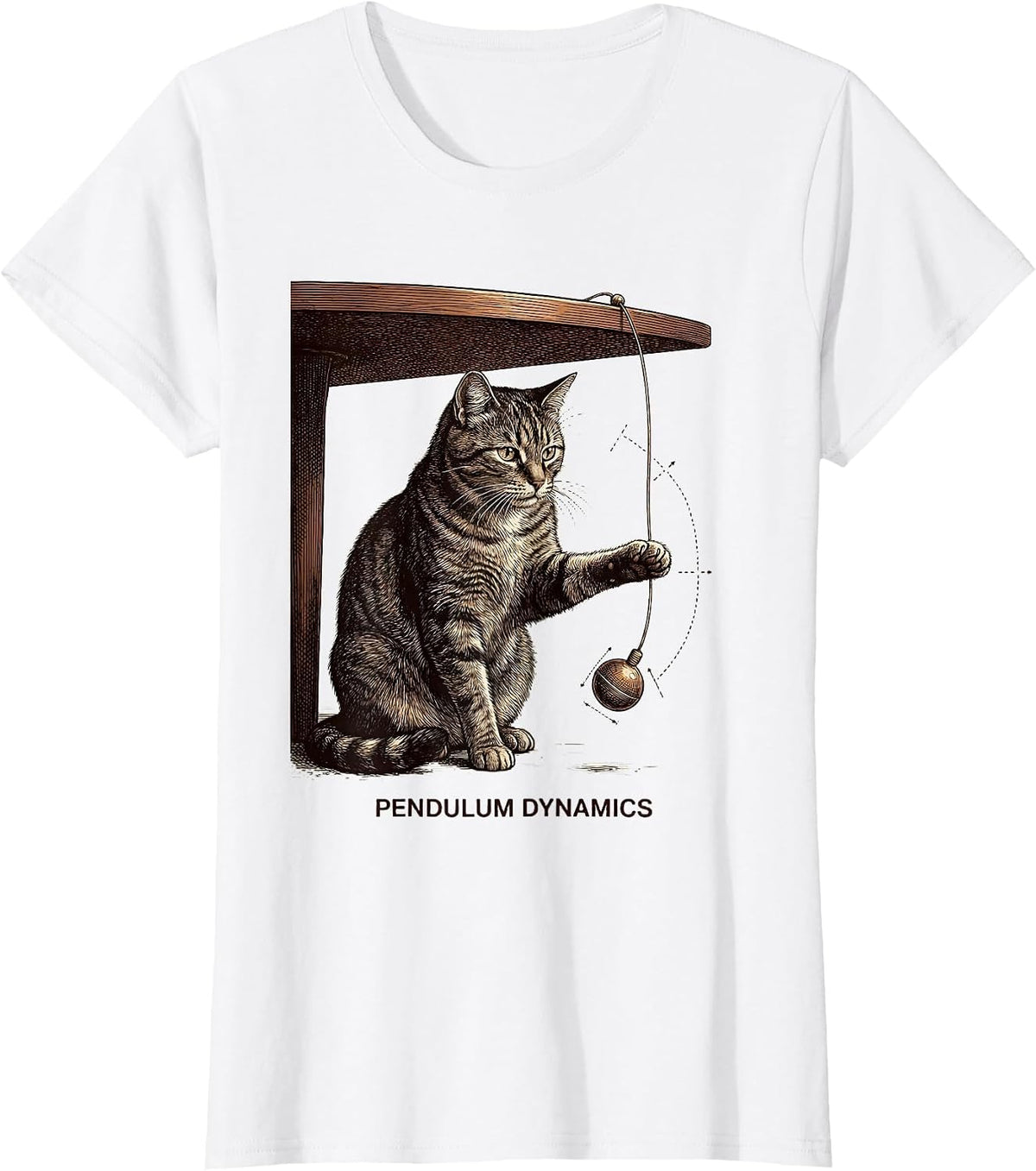 Pendulum Dynamics Funny Cat Physics Humor Science Teacher T-Shirt - White