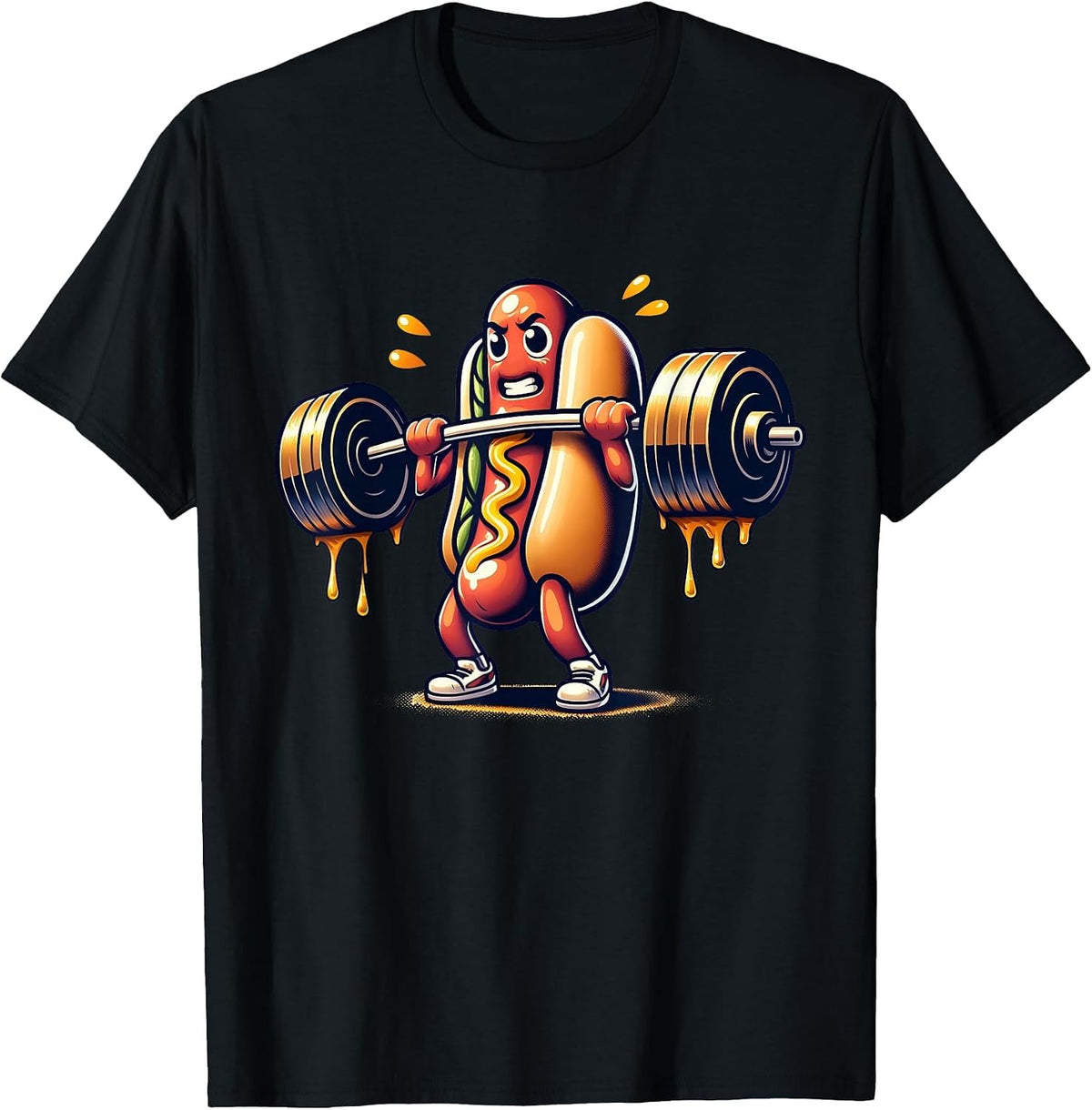 Deadlift Weightlifting Funny Fitness Workout Hot Dog Lover T-Shirt - Black