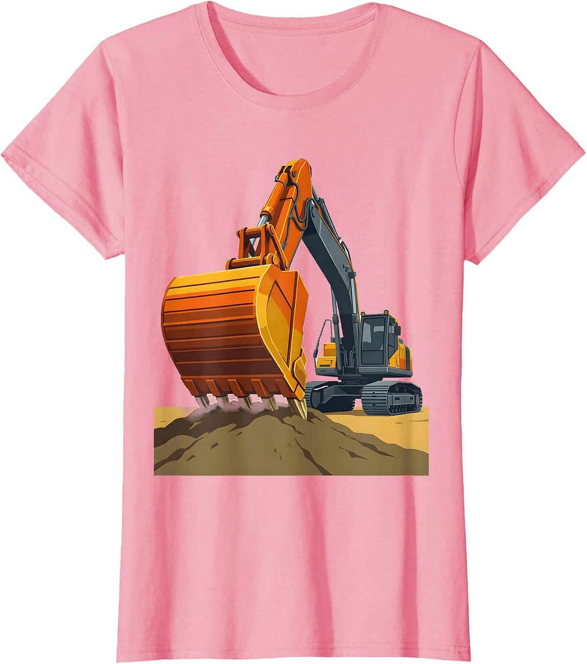 Women's Excavator Boom Flat Vector Funny Construction Worker T-Shirt - Pink