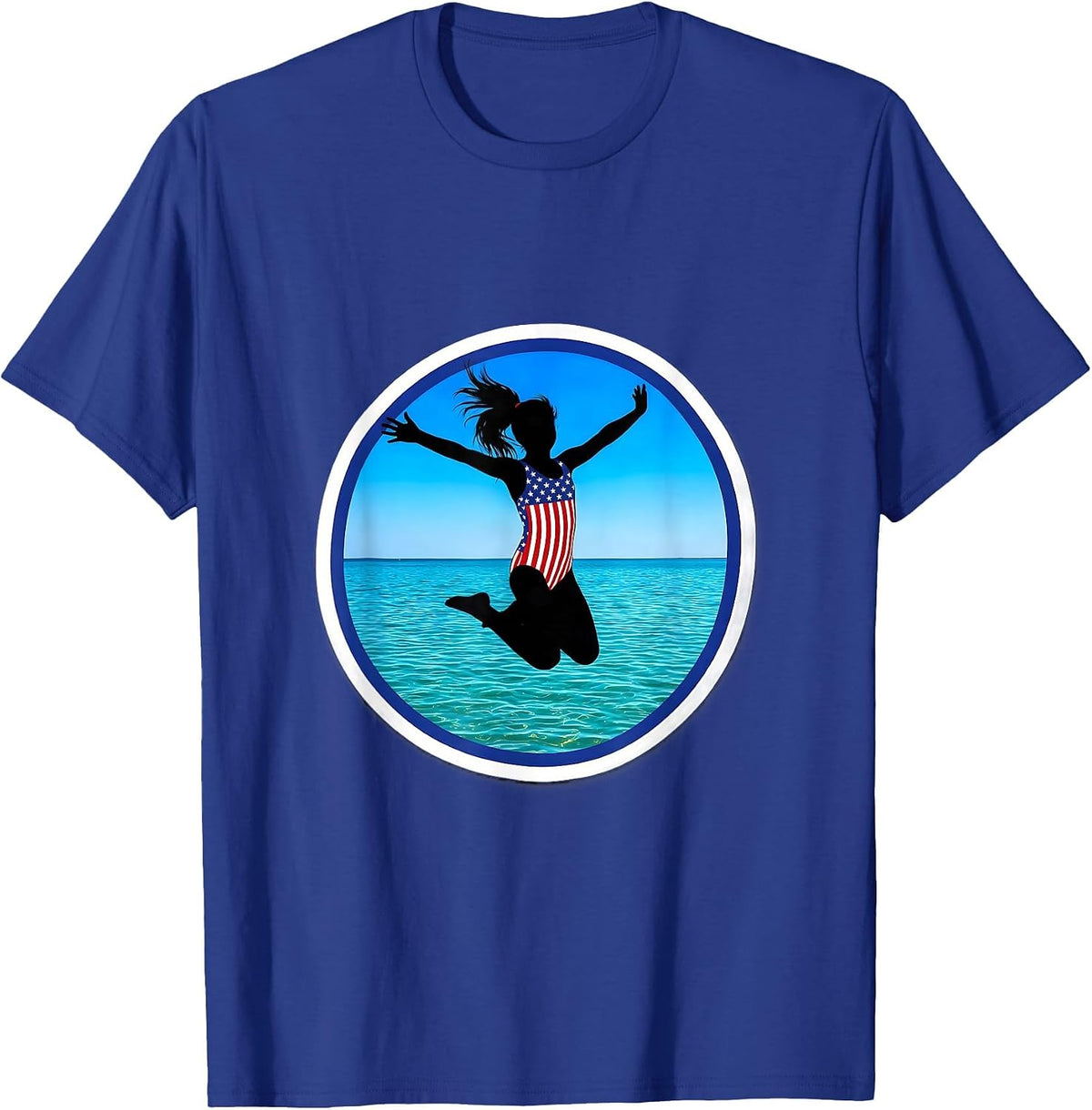 Stars and Stripes Lake Jump Patriotic Design T-Shirt - Royal Blue