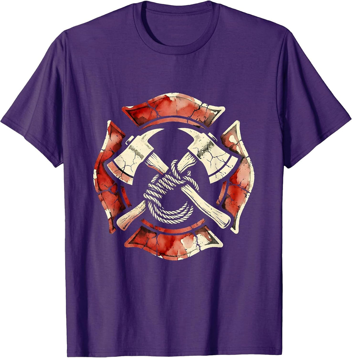 Labor Day Firefighter Axe and Rope Crossed Graphic T-Shirt - Purple