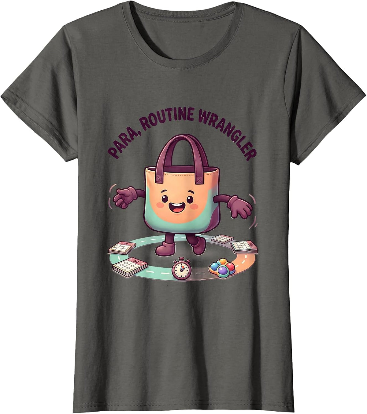 Women's Para Routine Wrangler Cute Kawaii Paraprofessional Support T-Shirt - Asphalt Grey