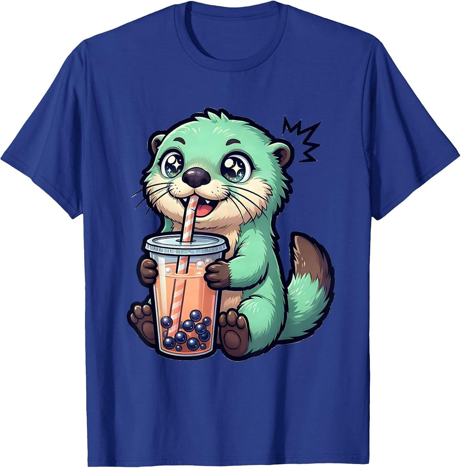Chibi Otter Kawaii Boba Tea Bubble Tea Lover T-Shirt - Royal Blue