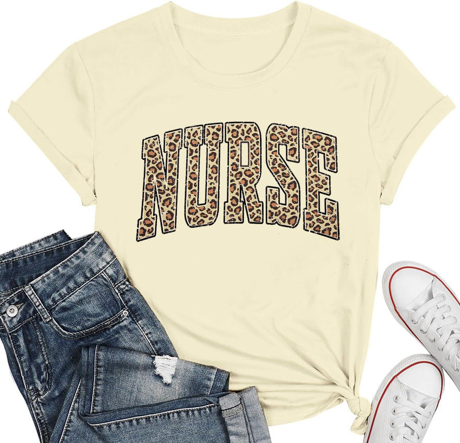 Registered Nurse T Shirt Women RN Nurse Life Tee Shirts Nursing School Graduation Gifts Tee Tops - N-apricot