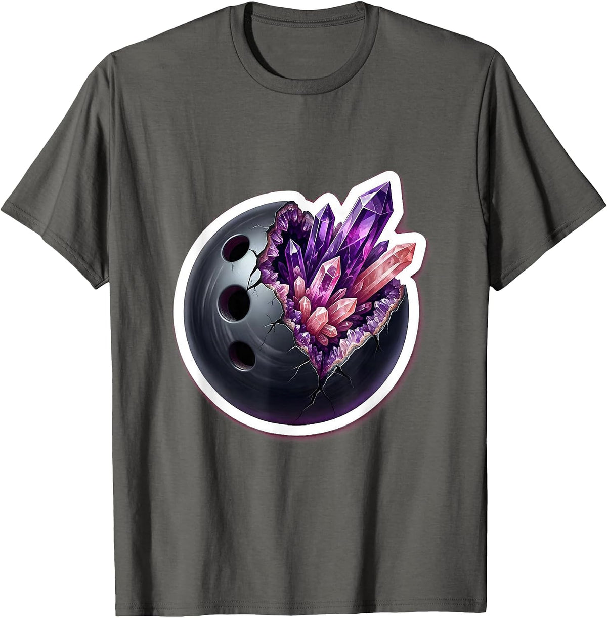 Bowling Ball Geode Crystal Split Illustration T-Shirt - Asphalt Grey