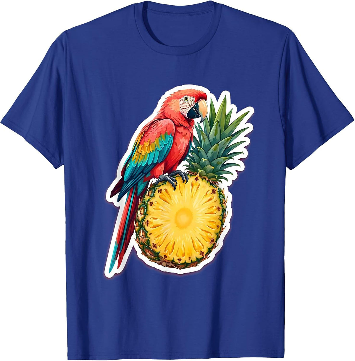 Tropical Parrot on Pineapple Hawaiian Graphic T-Shirt - Royal Blue