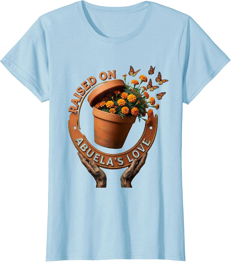 Women's Raised on Abuela's Love Hispanic Heritage Design T-Shirt - Baby Blue