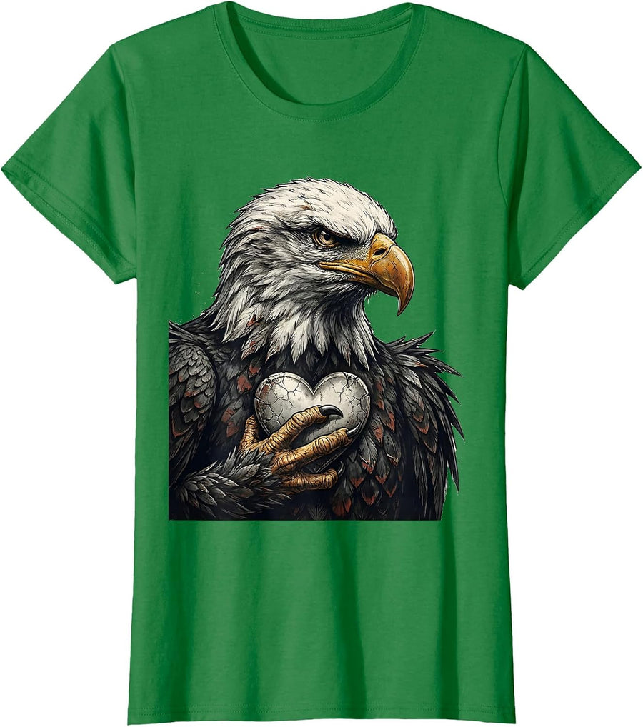Women's Bald Eagle Distressed Retro Patriotic Novelty T-Shirt - Kelly Green