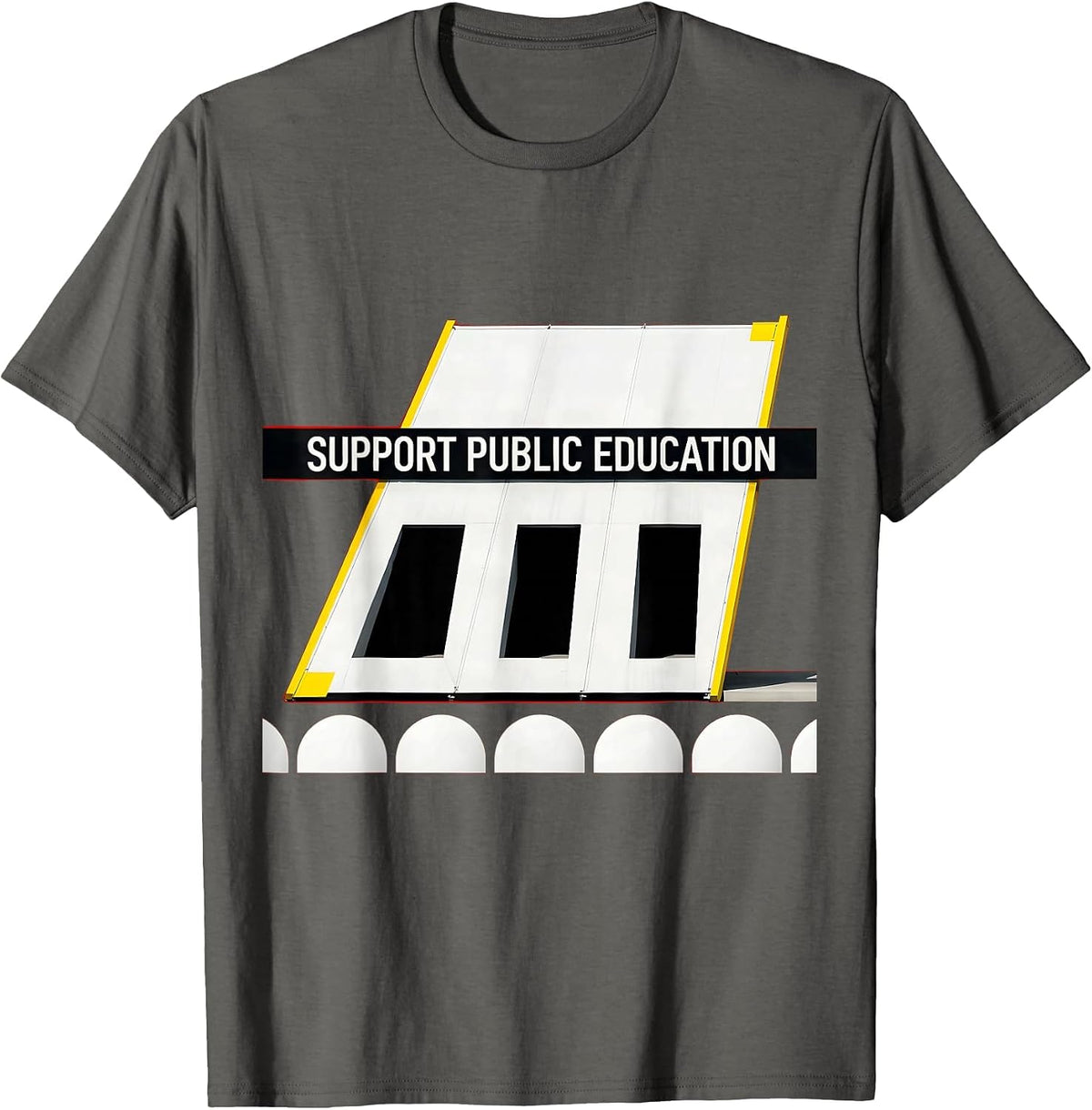 Men's Support Public Education Bauhaus Modernist Teacher Red T-Shirt - Asphalt Grey