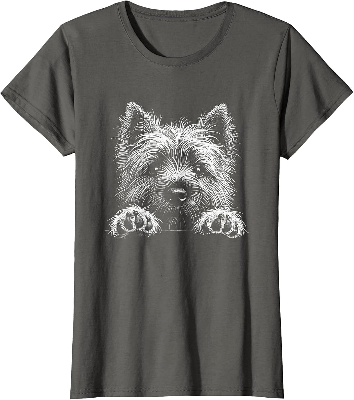 Cairn Terrier Dog Peeking Art Design T-Shirt - Asphalt Grey